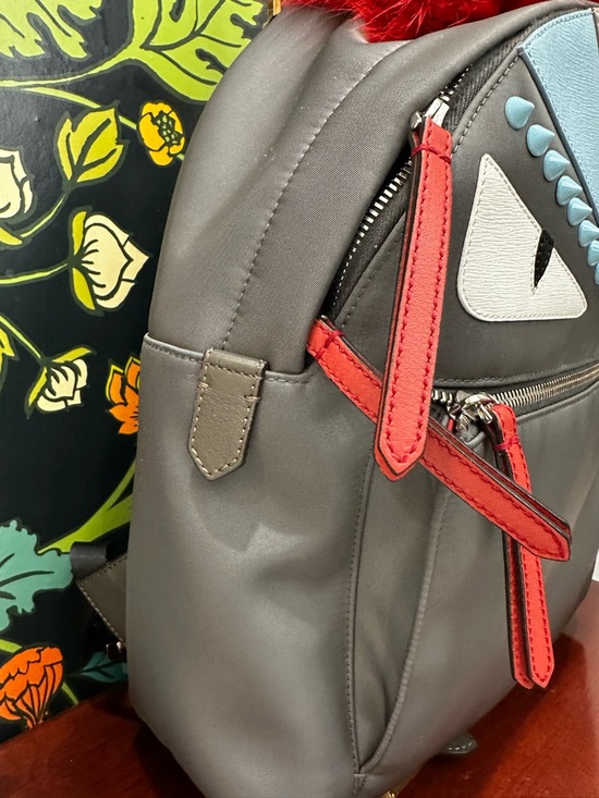 Fendi Bag Bugs Monster Eyes Mohawk Fur Nylon Backpack – Karl Lagerfeld Era (C1) - Picture 8 of 15